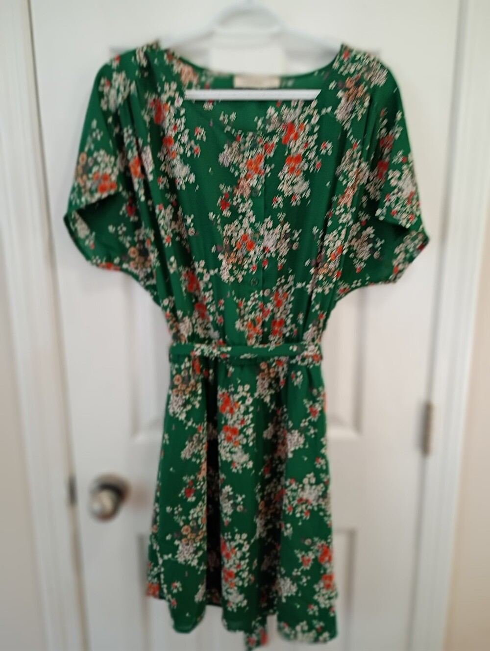 Green Floral Belted Women’s Dress